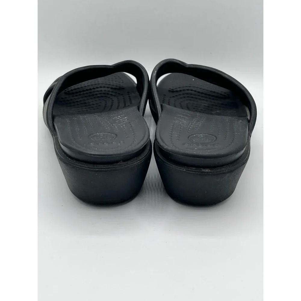 Crocs Meleen Black Strappy Wedge Sandals Women Size 6 Slip On Comfort Shoes